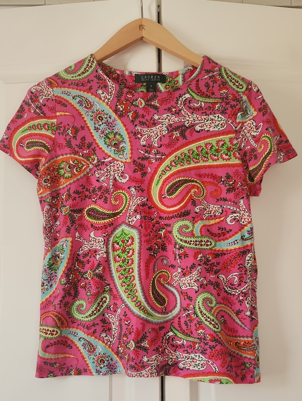 Lauren Ralph Lauren Bright Pink Paisley Short-Sleeve Top